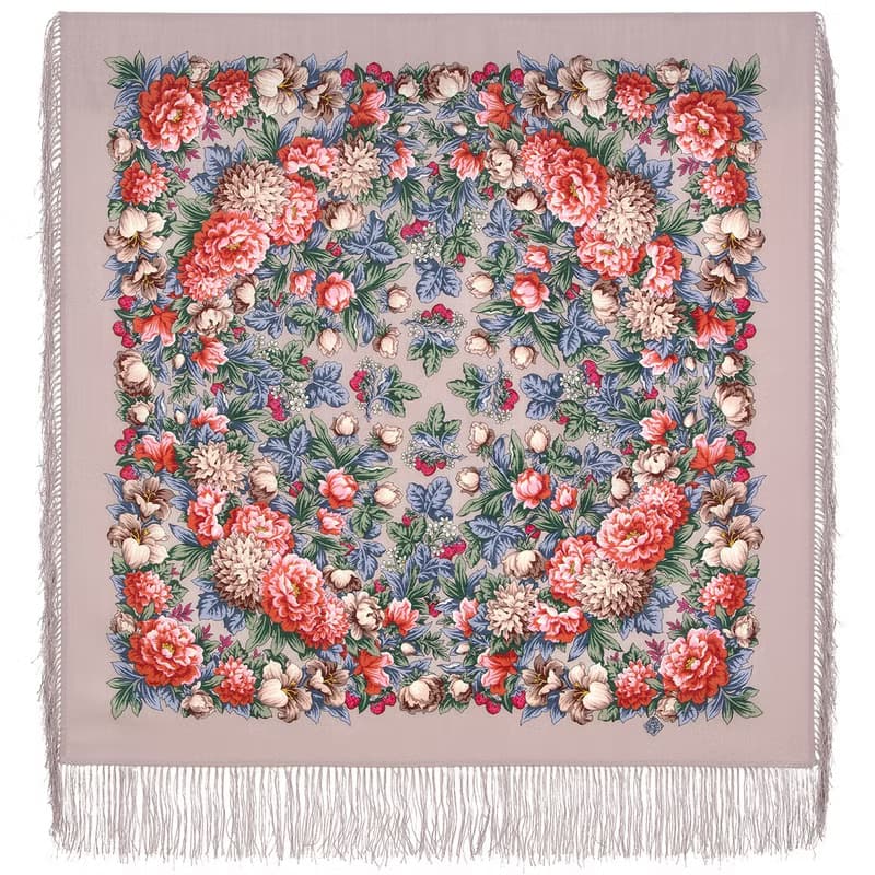 Authentic Pavlovo Posad Russian Shawl Scarf Soft 100% Wool 89x89 cm 2009-3