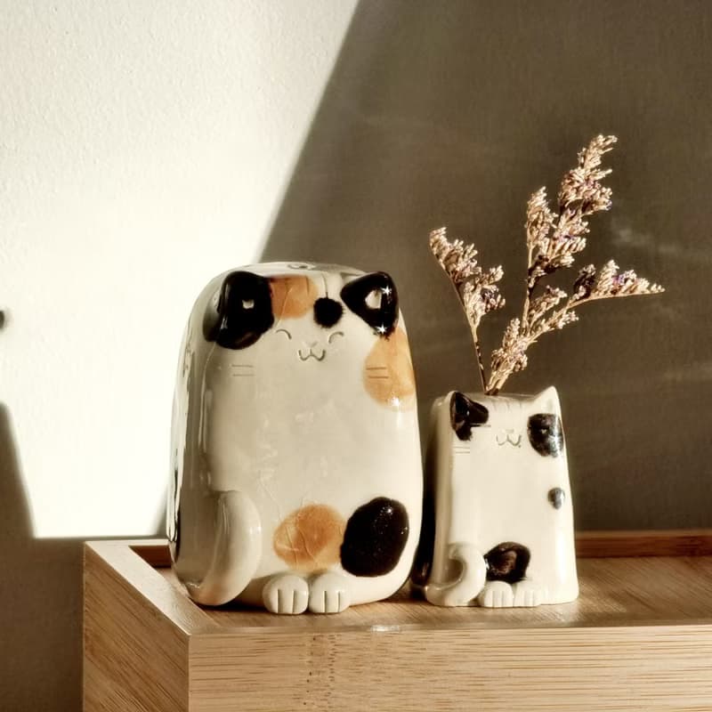 Handmade Cat Pair – Ceramic Figurines for Table Decoration, Shelf or Wedding Gift
