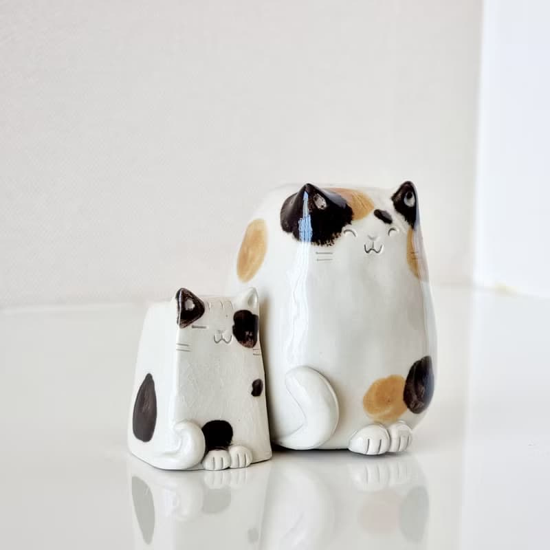 Handmade Cat Pair – Ceramic Figurines for Table Decoration, Shelf or Wedding Gift
