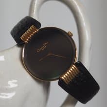 Christian Dior ディオール ブラックムーン ウォッチ 腕時計 ゴールド  ブラック レザー レディース ヴィンテージ