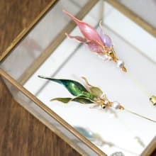 胸針&髮夾水晶花_銀樺葉(綠/粉)_光點飾品