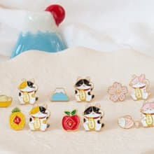 招財貓 六款熱賣搭配 新年禮物 日本 低敏鋼針 夾式耳環 紙盒包裝