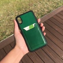 【iPhone咭位手機殼】綠色植鞣牛皮/防摔全包覆/悠遊卡套