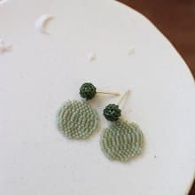 串珠耳飾_圓片/苔蘚綠
