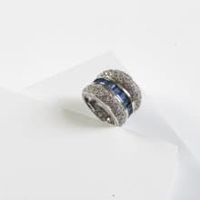 Vintage Baguette Cut Sapphire Diamond Silver Wide Ring