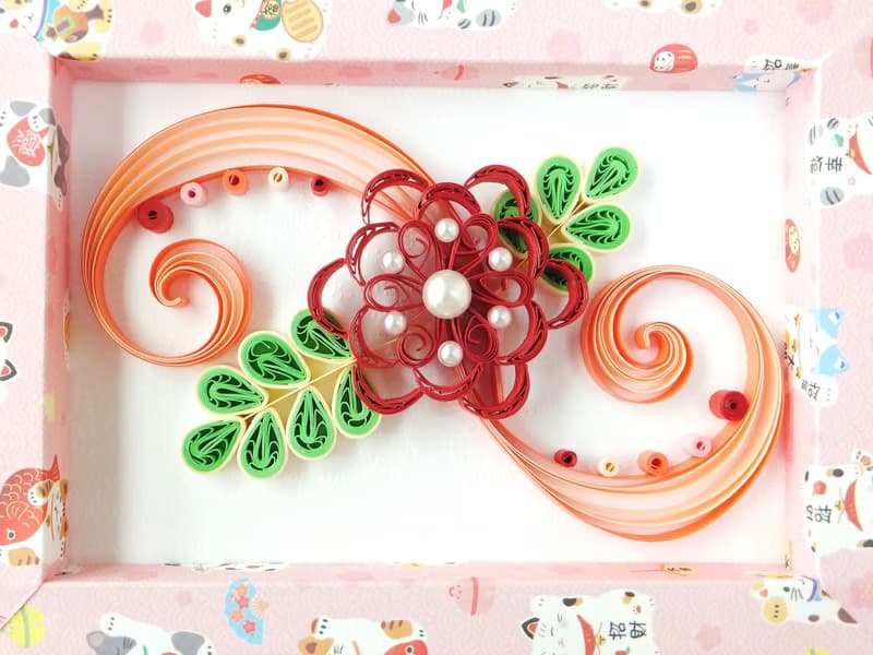 手作捲紙裝飾相框-花開富貴迎新年擺飾