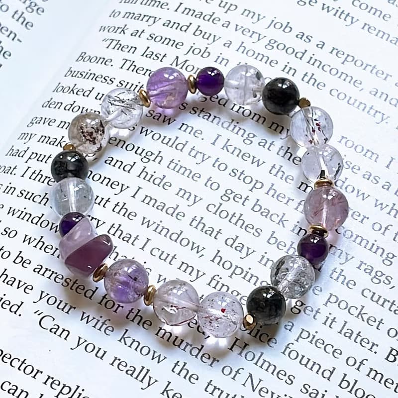 天蝕交響│彩色超七水晶 黑髮晶 紫水晶 手鍊【守護轉運】