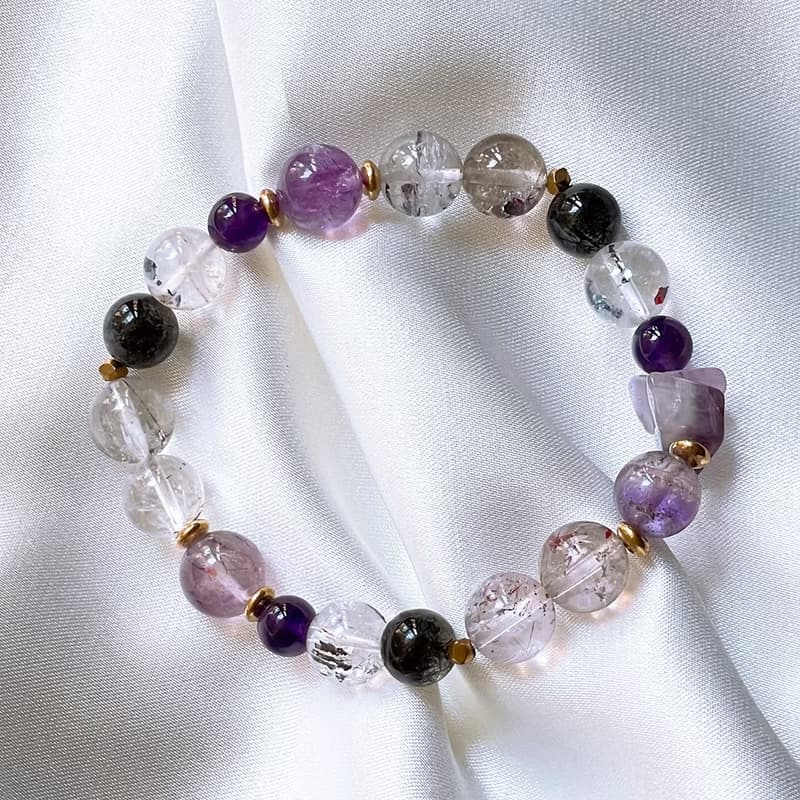 天蝕交響│彩色超七水晶 黑髮晶 紫水晶 手鍊【守護轉運】