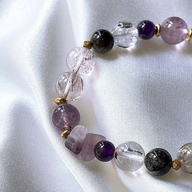 天蝕交響│彩色超七水晶 黑髮晶 紫水晶 手鍊【守護轉運】