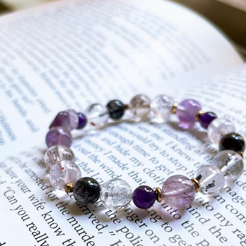 天蝕交響│彩色超七水晶 黑髮晶 紫水晶 手鍊【守護轉運】