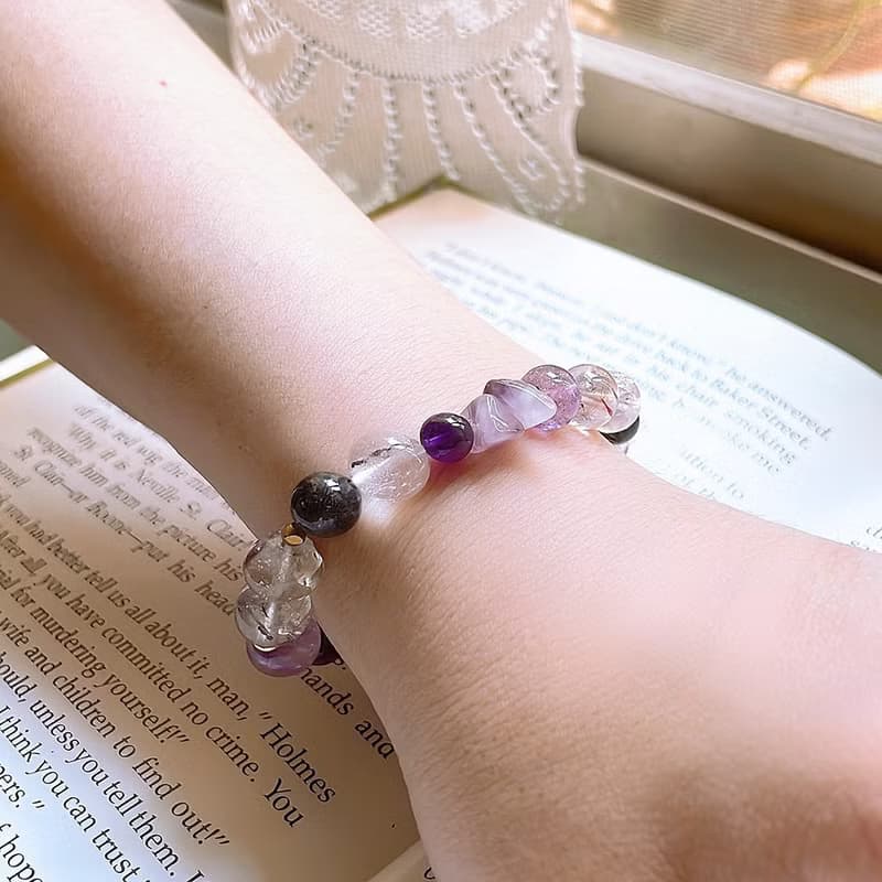 天蝕交響│彩色超七水晶 黑髮晶 紫水晶 手鍊【守護轉運】