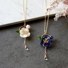 【山茶花項鏈】 白色透明深藍色 14KGF 氣質 項鏈 項錬