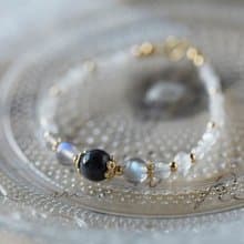 幻化。烏種翡翠 拉長石 月亮石 14K包金 水晶/天然石 手鍊手鐲