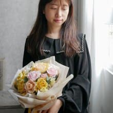 不凋玫瑰花束【柔黃杏粉】永生花束/告白/求婚花束/情人節/七夕