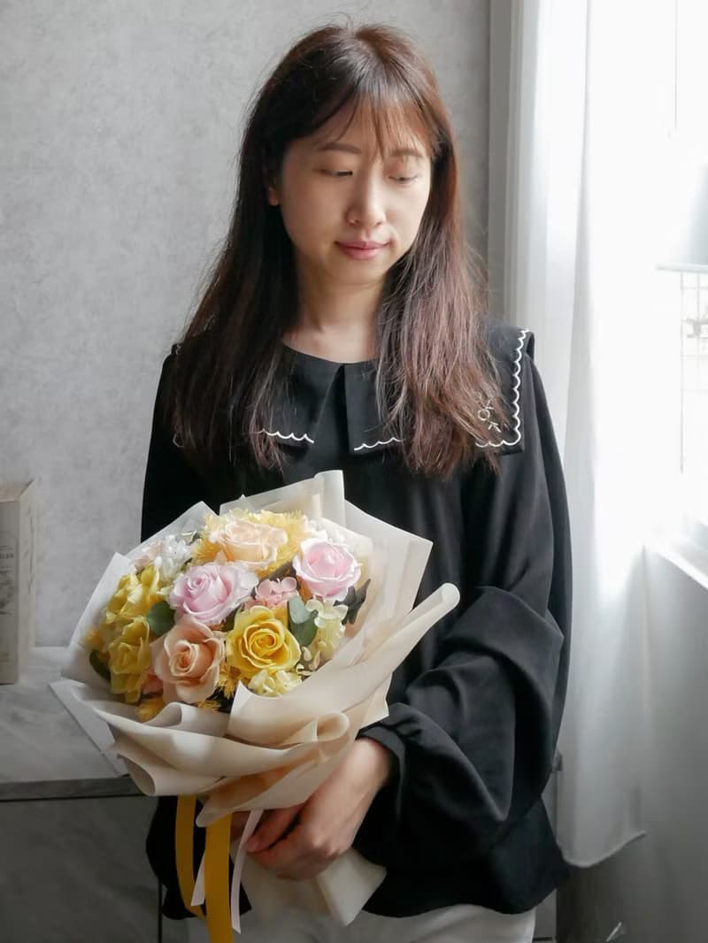 不凋玫瑰花束【柔黃杏粉】永生花束/告白/求婚花束/情人節/七夕