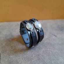 Natural Gray Labradorite Bracelet, Handmade Adjustable Black Leather  Cuff