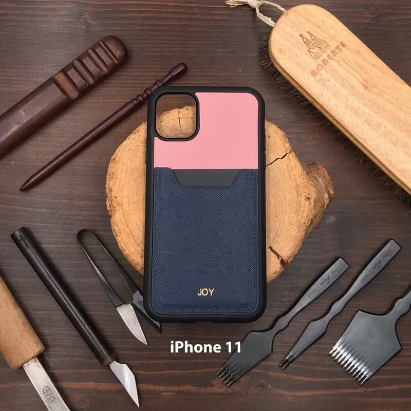 【iPhone咭位手機殼】粉紅色十字紋牛皮/防摔全包覆/悠遊卡套