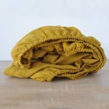 Mustard linen fitted sheet / Softened linen bed sheet / Deep pocket