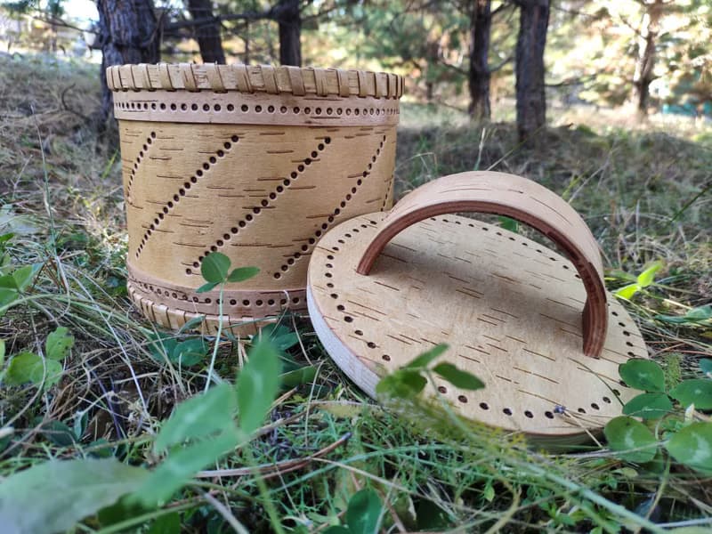 Birch bark box, birch bark canister, tea box