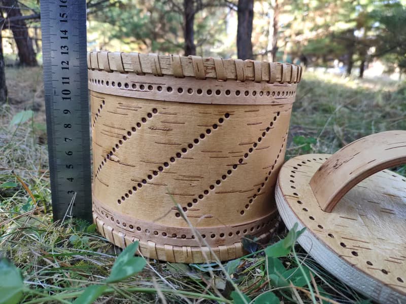 Birch bark box, birch bark canister, tea box
