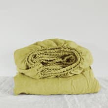 Chartreuse yellow linen fitted sheet / Softened linen bed sheet / Deep pocket