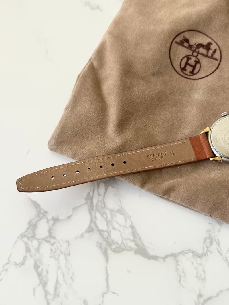 中古二手Hermes Pullman金銀扣咖啡色皮帶男女裝古董錶手腕錶