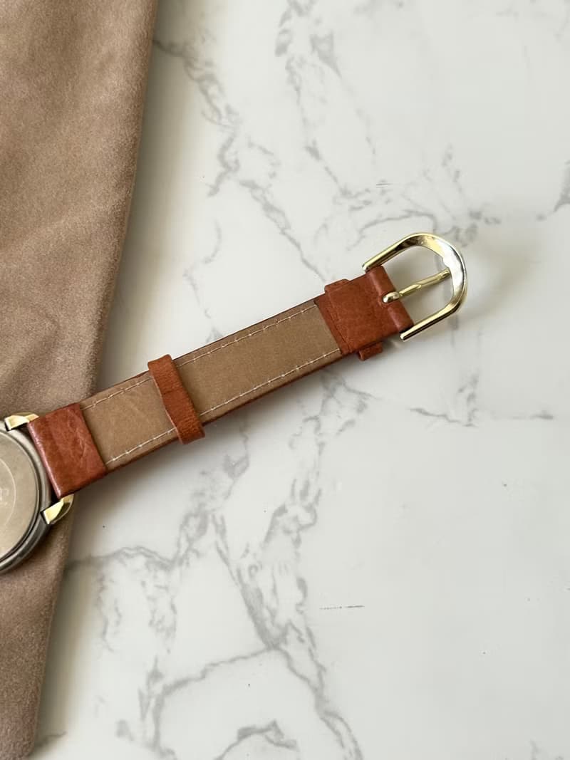 中古二手Hermes Pullman金銀扣咖啡色皮帶男女裝古董錶手腕錶