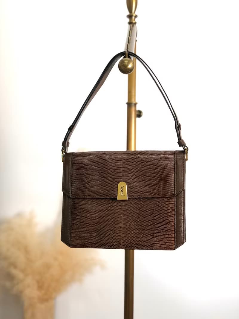 【 日本直送　名牌中古包 】Yves Saint Laurent  ショルダーバッグ ブラウン YSLロゴ レザー セミショルダー vintage m28gue