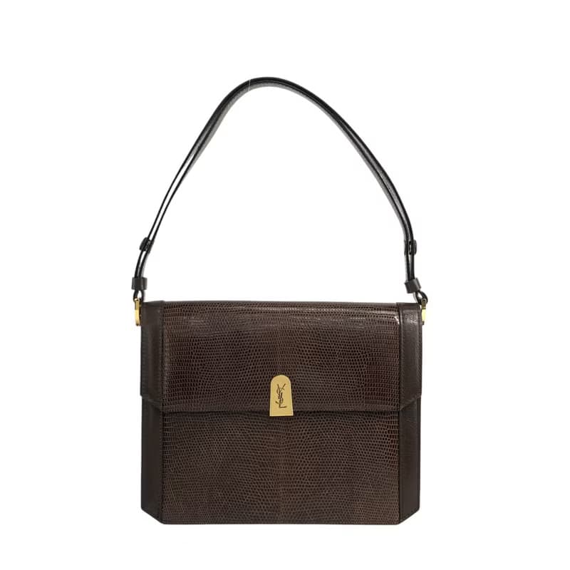【 日本直送　名牌中古包 】Yves Saint Laurent  ショルダーバッグ ブラウン YSLロゴ レザー セミショルダー vintage m28gue