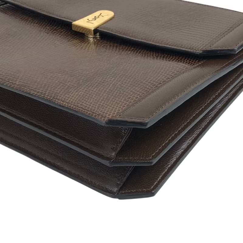 【 日本直送　名牌中古包 】Yves Saint Laurent  ショルダーバッグ ブラウン YSLロゴ レザー セミショルダー vintage m28gue