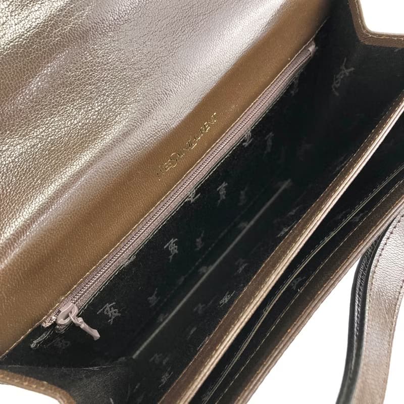 【 日本直送　名牌中古包 】Yves Saint Laurent  ショルダーバッグ ブラウン YSLロゴ レザー セミショルダー vintage m28gue