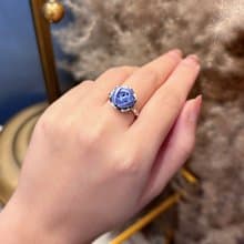 Re-Re蠶絲金工—單朵小玫瑰戒指(可調式) 矢車菊藍