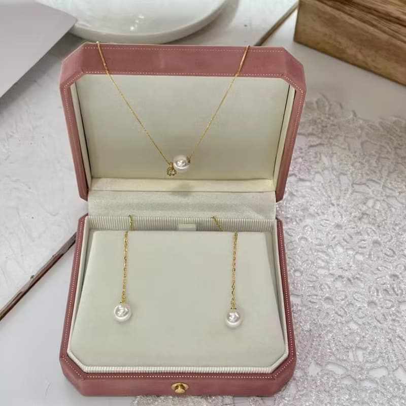 Yuan design 14k包金天然近正圓幾乎無暇珍珠耳釘耳線法式優雅款