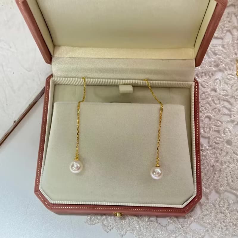 Yuan design 14k包金天然近正圓幾乎無暇珍珠耳釘耳線法式優雅款