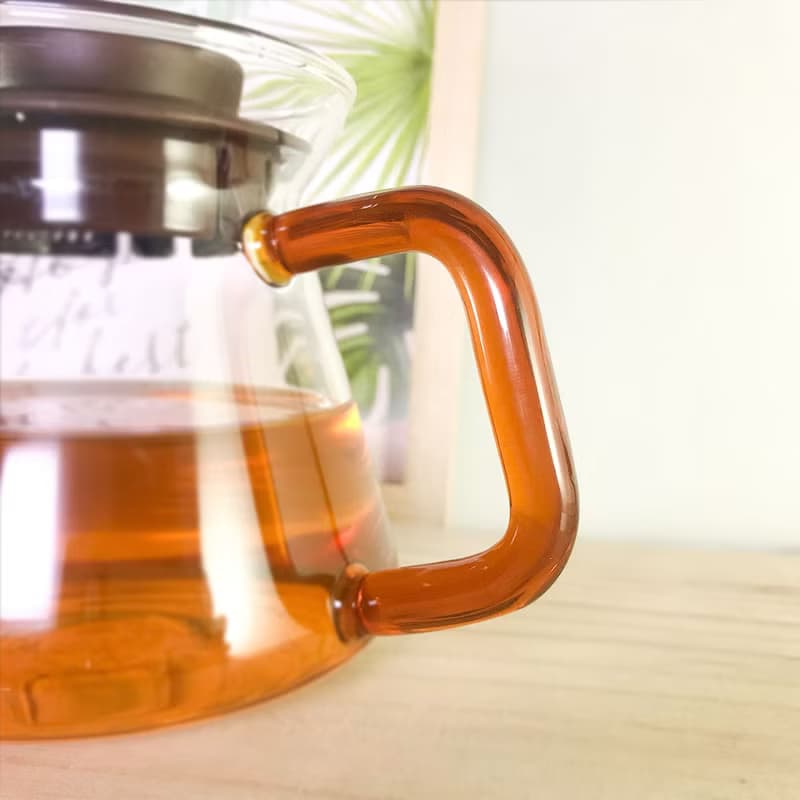 台灣純手工吹製 日詮刻度玻璃壺 棕色把手360ml