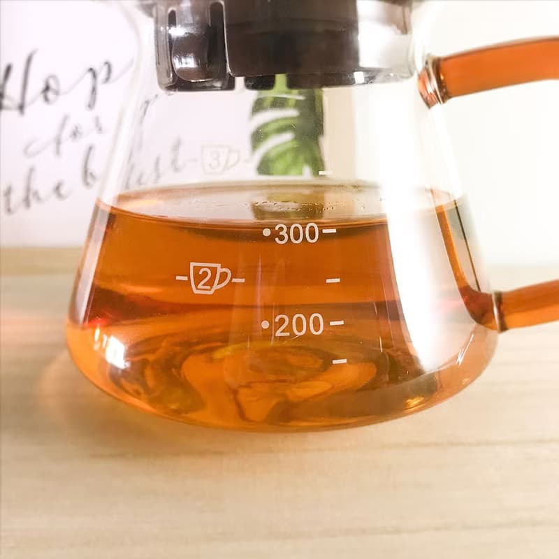台灣純手工吹製 日詮刻度玻璃壺 棕色把手360ml