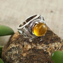 Honey Yellow Glass Silver Snake Unisex Adjustable Free Size Ring Jewelry Gift