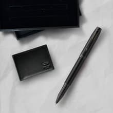 Parker 派克 新IM 特別款理性黑鋼珠筆 牛皮短夾禮盒 免費刻字
