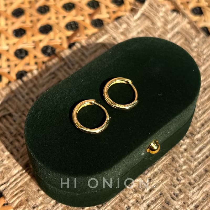 Hi Onion法式經典復古時尚S925銀鍍金耳扣簡約素圈耳環高級感
