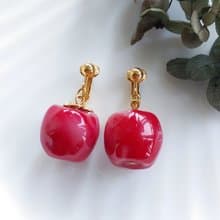 Vintage Jewelry 西洋古董飾品 可愛垂墜 紅蘋果 圓潤 夾式耳環