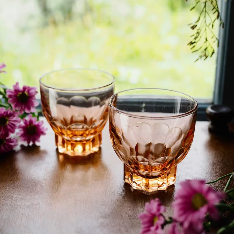 1950年法國 Rosalin 淡粉色玻璃杯 (一對杯2件)