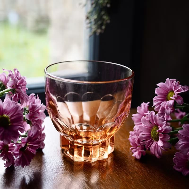 1950年法國 Rosalin 淡粉色玻璃杯 (一對杯2件)