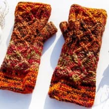 手織純羊毛針織手套/露趾手套/內刷毛手套/保暖手套-北歐漸層橘子