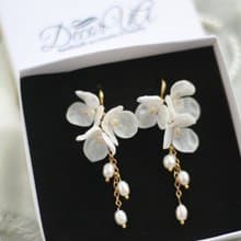 Floral Bridal Earrings Long Pearl Earrings Flower Clip-on Earrings