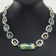 Mint Green Yellow Lampwork Murano Glass Geometric Necklace Woman Jewelry Gift
