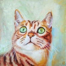 Funny Cat Portrait Original Art, Cute Pet Painting, Kitty Wall Art, Animalistic