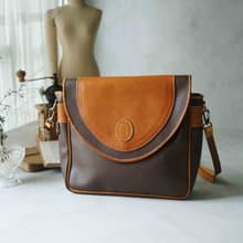 尋寶復古古董包-TRUSSARDI義大利雙色深棕牛皮肩背方包