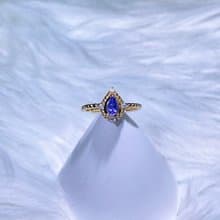 天然丹泉石 丹泉石寶石戒 鍍金水滴款 0.35克拉 925純銀