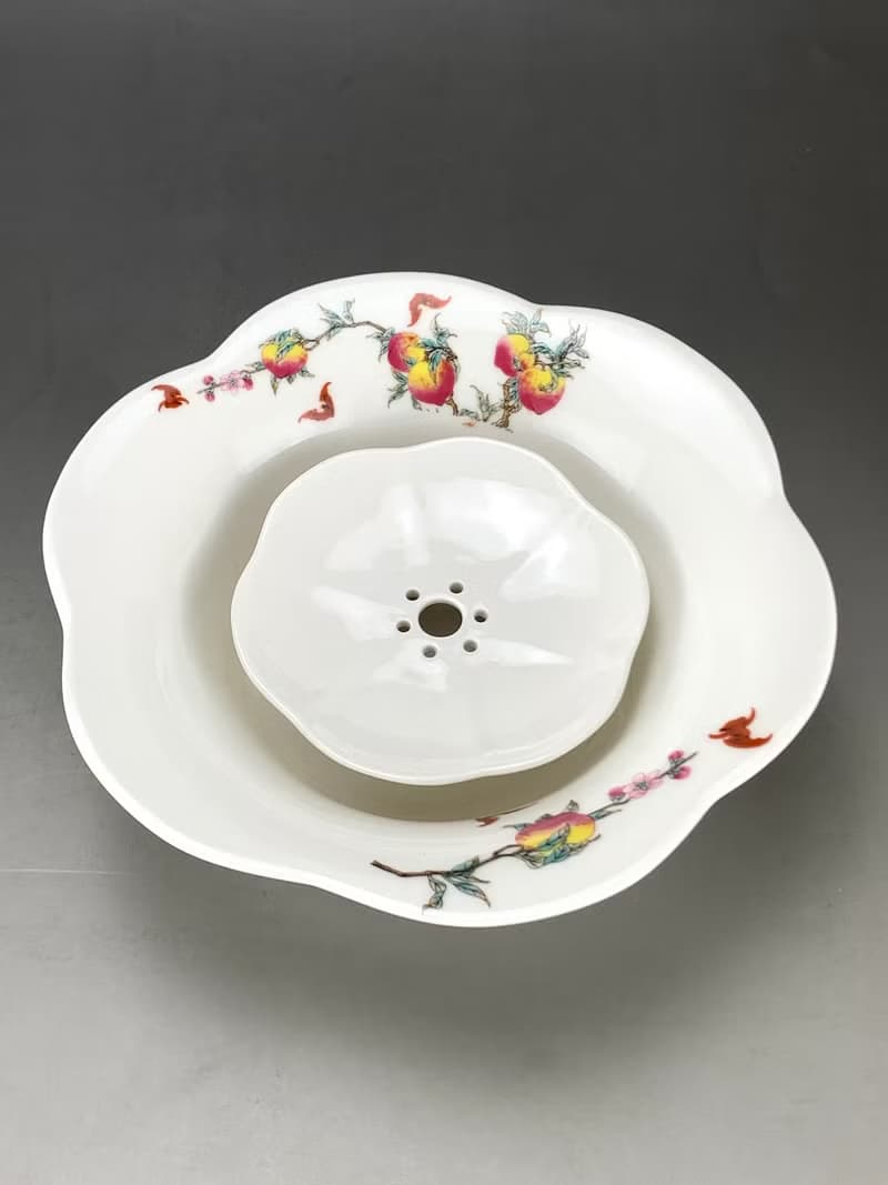 台灣【茶具】 酒井壺承 壽桃蝙蝠壺承 瓷器壺承