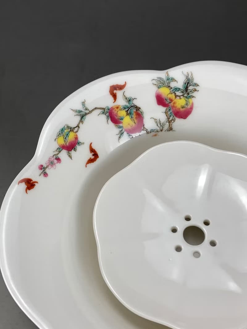 台灣【茶具】 酒井壺承 壽桃蝙蝠壺承 瓷器壺承
